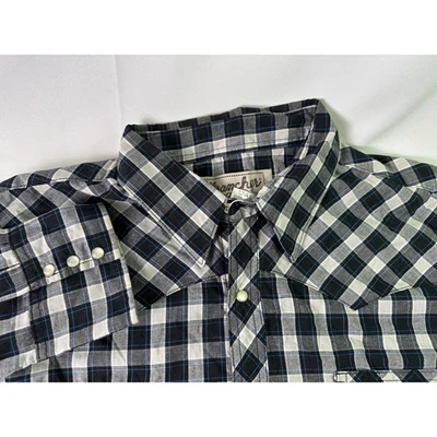 Wrancher Pearl Snap Wrangler Mens 2X Black White Plaid Western Shirt Rockabilly - Image 1 of 4