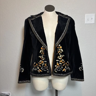 Blazer feminino vintage coleção Nygard jaqueta bordada veludo preto GG - Imagem 1 de 4