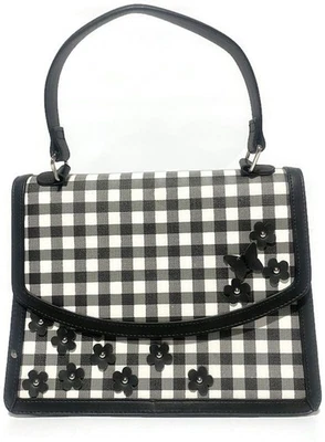 Cato Satchel Purse Black White Plaid Faux Leather With Crossbody Strap & Accents - Image 1 of 4