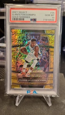 Giannis Antetokounmpo DORADO Shimmer Prizm 07/10 PSA 10 - 2021-22 Seleccionar Foto 1 de 2