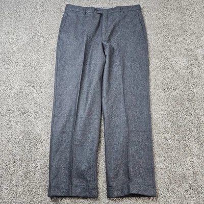 Pantalones de vestir Hickey Freeman para hombre 34x29 gris lana frente plano puños pantalones pantalones Foto 1 de 4