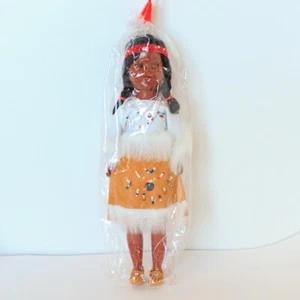 NATIVE AMERICAN INDIAN DOLL 11" WITH LEATHER DRESS BEADS PAPOOSE WITH TWO BABIES - Picture 1 of 8
