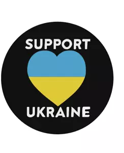 SUPPORT UKRAINE FLAG HEART BUTTON, Original Artwork Brooch Pinback Button - Picture 1 of 1