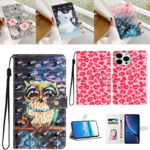Phone Cover for iPhone 16 Pro 15 14 13 12 11 3D Painted Leather Flip Wallet Case - Picture 1 of 22