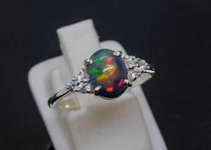 Natural Black Opal Ring,  925 Sterling Silver Ring, Oval Engagement Ring for her - Picture 1 of 8