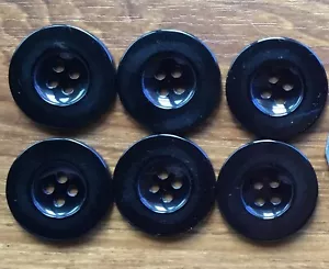 #01R25 LARGE PLASTIC COAT BUTTONS ROUND BLACK 6pcs RECESSED CENTRE 25mm 4 HOLE - Picture 1 of 3