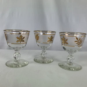 Libbey Golden Foliage Liquor Cocktail Glass Frosted Sherbet Gold Leaf Lot of 3 - Picture 1 of 11