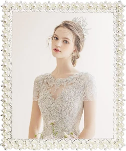 8X10 Picture Frame with Pearl and Crystal Decor for Wedding Photo, Pearl Picture - Picture 1 of 6