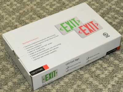 LTA QLXN500RN-RID PLASTIC EXIT Sign UNIT LED W/AD RED Lettering WHITE Housing - Image 1 of 4