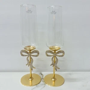 NUEVO Coquette DORADO ARCO Diseño Estrás Bling VIDRIO CHAMPÁN Flauta JUEGO DE 2 - Imagen 1 de 1