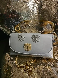 schiaparelli inspired Silver Keyhole Face Gold Top Handle & Chain Shoulder Strap - Picture 1 of 14