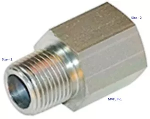 3/8" Male NPTF x 1/2" Female NPTF Straight Pipe Adapter Plated Steel 5405-06-08 - Picture 1 of 4
