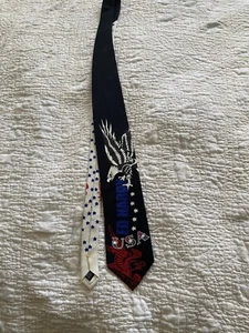 Ed Hardy Silk Tie Eagle USA Red White Blue Stars EUC - Picture 1 of 5