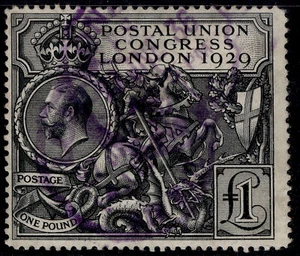 GB GV SG438, £1 negro, USADO. Cat £550. CDS púrpura - Imagen 1 de 1