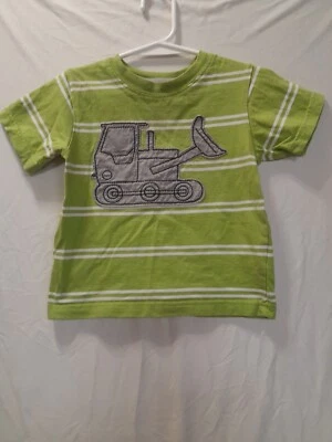 Garanimals 24M Boy Green Striped Bulldozer Tee Shirt EUC Short Sleeve  - Image 1 of 4