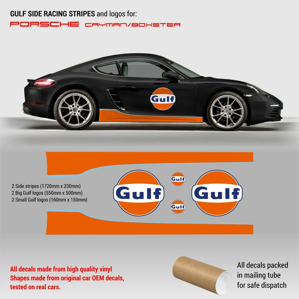 GULF Le Mans SIDE RACING STRIPES & logos for PORSCHE Cayman / Boxster - Image 1 of 1