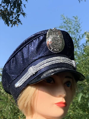 Sombrero SPIRIT Brillo y Glam Lentejuelas OFICINA DE POLICÍA el Pedido Azul Talla Única ❤️sj17j17 Foto 1 de 4