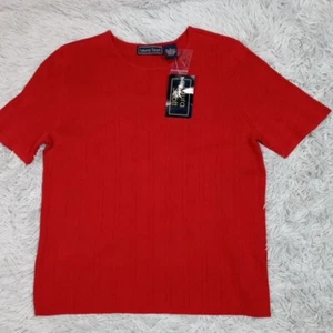 Lauren Scott Womens Shirt Red L Tee Top Career Casual Comfort New - Picture 1 of 7