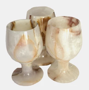 Juego De 3 Copas De Ónix Natural De Colección 5" Nuevas R3-9 - Imagen 1 de 10
