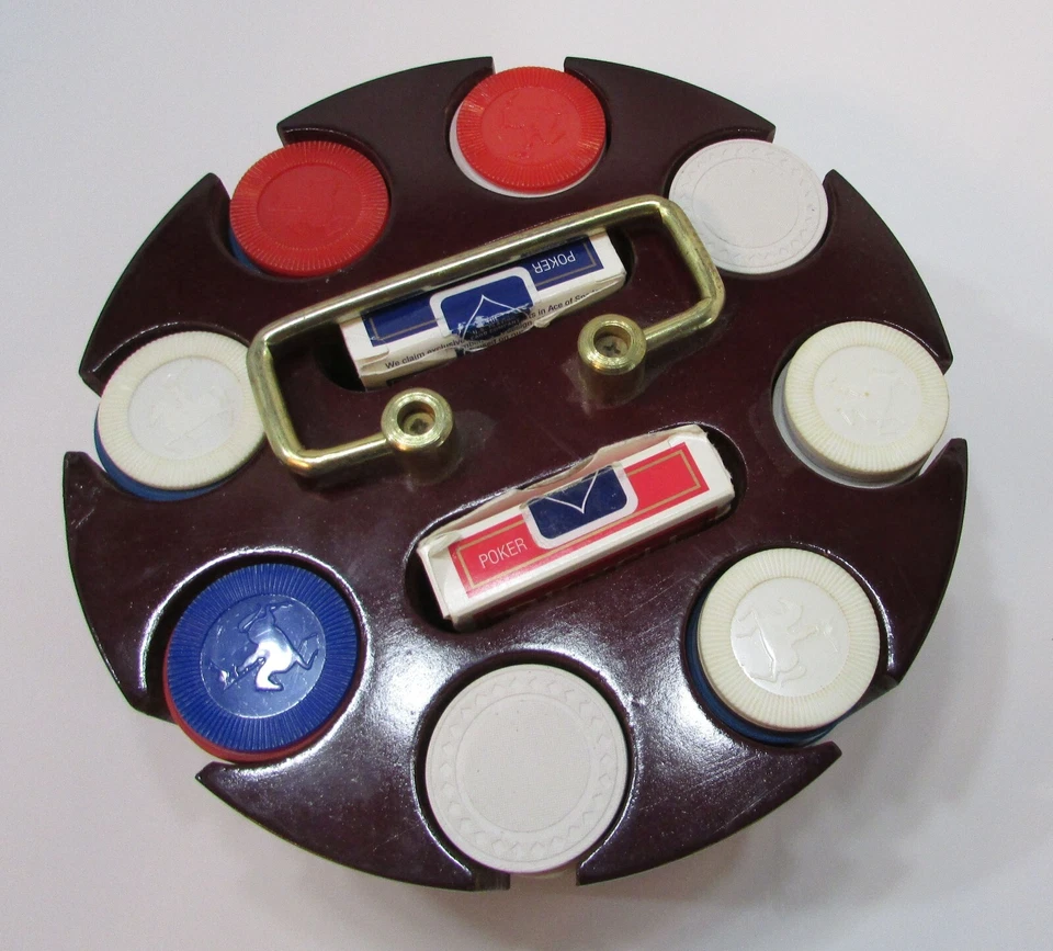 Conjunto de fichas de pôquer giratórias antigas raras de madeira maciça jogando jogos de azar 7+ lb - Imagem 1 de 3
