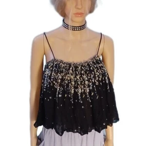 NEU! Free People Damen-Tanktop groß schwarz Blumenmuster fließend - Bild 1 von 9