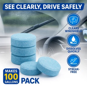 Windshield Washer Tablets 100 Pack Car Glass Cleaner Makes 100 Gallons Fluid - Picture 1 of 7