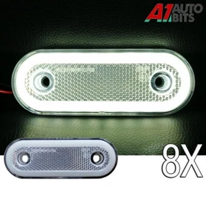 White Front Side 20 LED Marker Lights Oval X8 12V 24V Neon Trailer Truck Lorry - Picture 1 of 6