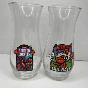 Red Lobster Hurricane Glasses Tail Back & Stuffed Lobster Collector Set of 2 - Picture 1 of 5