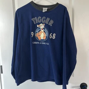 Vintage Disney Store Tigger Crewneck Sweatshirt Fleece Blue Medium Embroidered - Picture 1 of 2