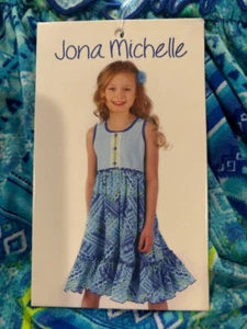 JONA MICHELLE GIRLS SLEEVELESS SUMMER DRESS (BLUE /TEAL STRIPE  10)NWT - Picture 1 of 1