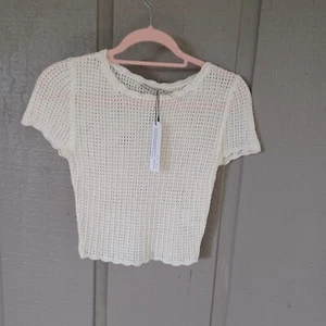 Alice und Olivia Maryam Pullover Oberteil Gr. XS Damen Preppy Leinenmischung weich weiß - Bild 1 von 8