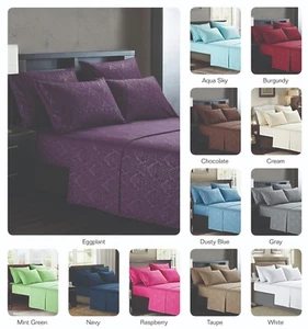 Platinum Hotel Quality Embossed King Sheet Set w/ 4 Pillow Cases Raspberry Pink - Picture 1 of 2