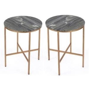 Home Square Modern Marble End Table in Gray and Gold - Set of 2 - Picture 1 of 8