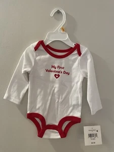 NWT Baby Girl Long Sleeve Bodysuit Sz 3/6 Months My First Valentine's Day White - Picture 1 of 5