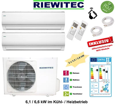 Dual MultiSplit 2x3,5 KW RIEWITEC Klimaanlage 6,1/6,6 KW, WiFi, 2x5 m K-Leitung - Bild 1 von 4