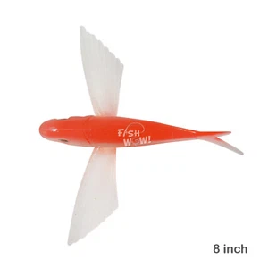 8" Unrigged Flying Fish Yummy Flyer Mahi Tuna Wahoo Soft Lure Orange Fish WOW!® - Picture 1 of 8