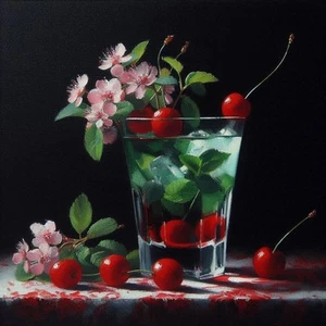 Art Oil Painting Still Life CHERRY Hand Painted 12"×12" Artwork Home,kitchen - Picture 1 of 1