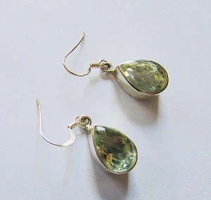Vintage Pierced Earrings 10 ct Pale Green Amethyst Sterling Silver New Condition - Picture 1 of 10