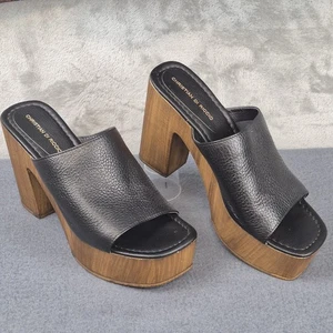 Vintage Christian Di Riccio Holz Blockabsatz Plateau schwarz Leder Gr. 39 ~ 8,5 Boho - Bild 1 von 11