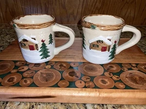 St. Nicholas Square Heartland Christmas Winter Scene Mugs - Set of 2 - Picture 1 of 5