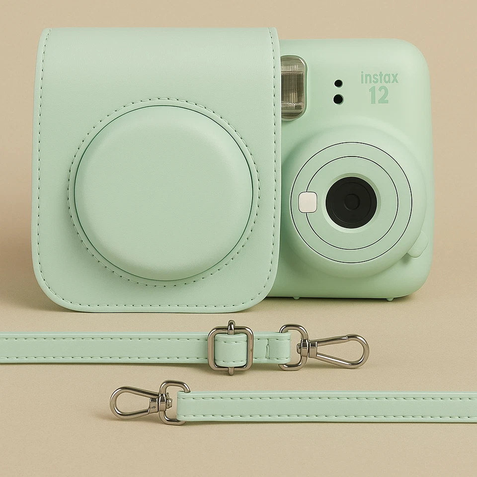 Funda de cuero PU verde menta para Fujifilm Instax Mini 12 + álbum de fotos gratis Foto 1 de 4
