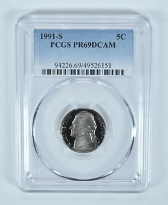 1991-S Jefferson Nickel PR69 DCAM PCGS Blue Label *4366 - Picture 1 of 5