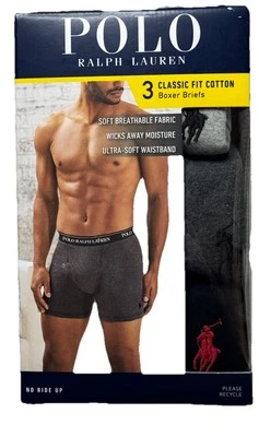 Paquete de 3 calzoncillos boxer Polo Ralph Lauren para hombre calce clásico medio negro gris NCBBP3 Foto 1 de 3