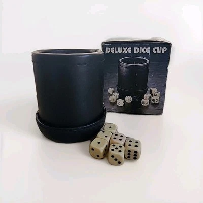 Taza de dados de lujo de 4" con 5 dados estándar color negro/crema Foto 1 de 2