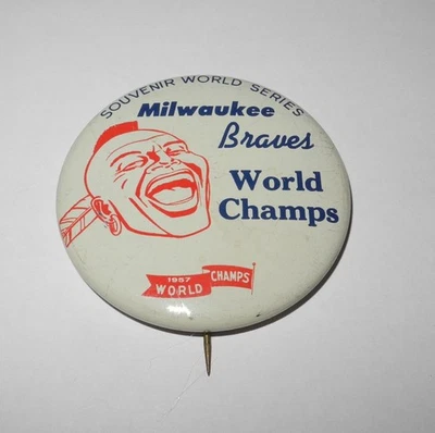 1957 Baseball Milwaukee Braves World Series National League Champions Pin Button - Image 1 of 2