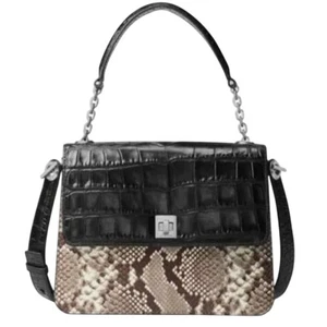 Michael Kors Black Gray Snakeskin Print "Natalie" Shoulder Bag, Silver Hardware - Picture 1 of 10