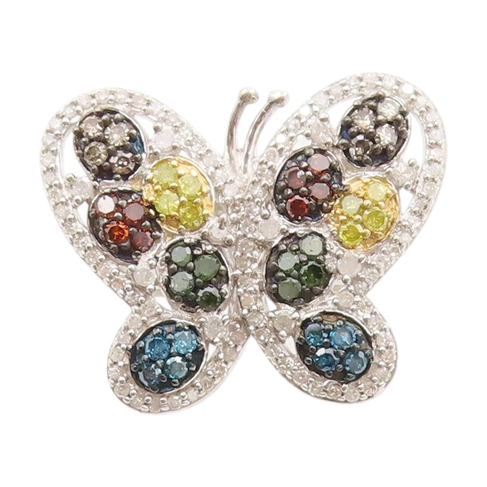 Anillo de plata de ley 925 vintage diamantes reales racimo de mariposas talla 7 RG33629 Foto 1 de 4