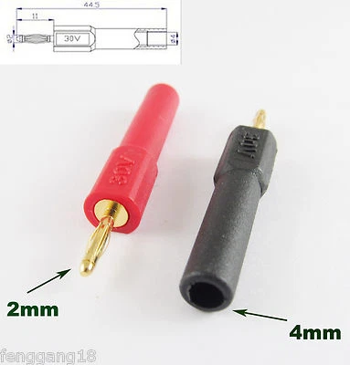 2pcs Gold Safety 30V 2mm Banana Plug Male To 4mm Banana Jack Female Adapter New - Image 1 of 2