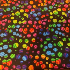 Fat Quarter, 18"x 21”, Cotton Fabric, multi colored balls on black - Picture 1 of 1