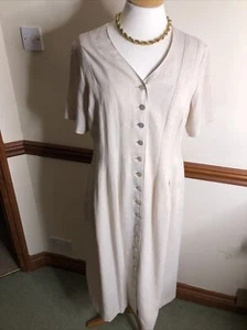 Abito da tè midi ORVIS Stone misto lino con bottoni taglia UK 10 elegante  - Foto 1 di 8